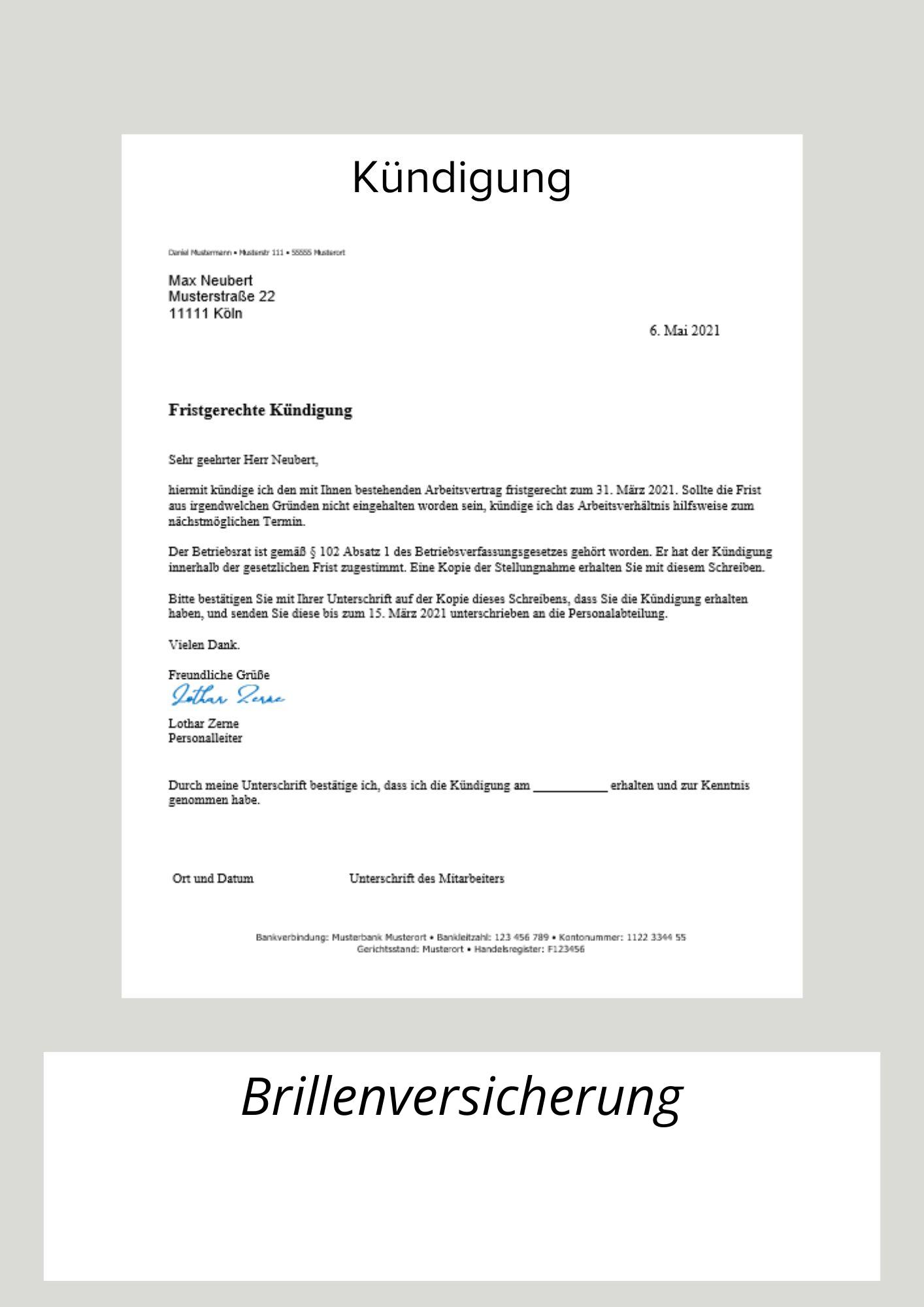 Brillenversicherung Kündigen