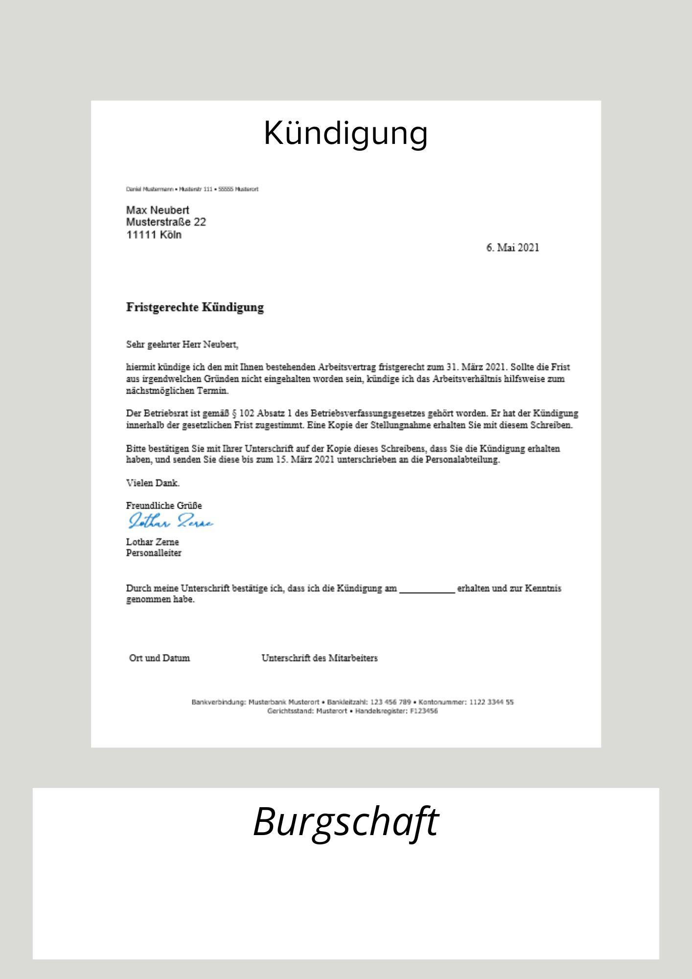 Kündigung Bürgschaft