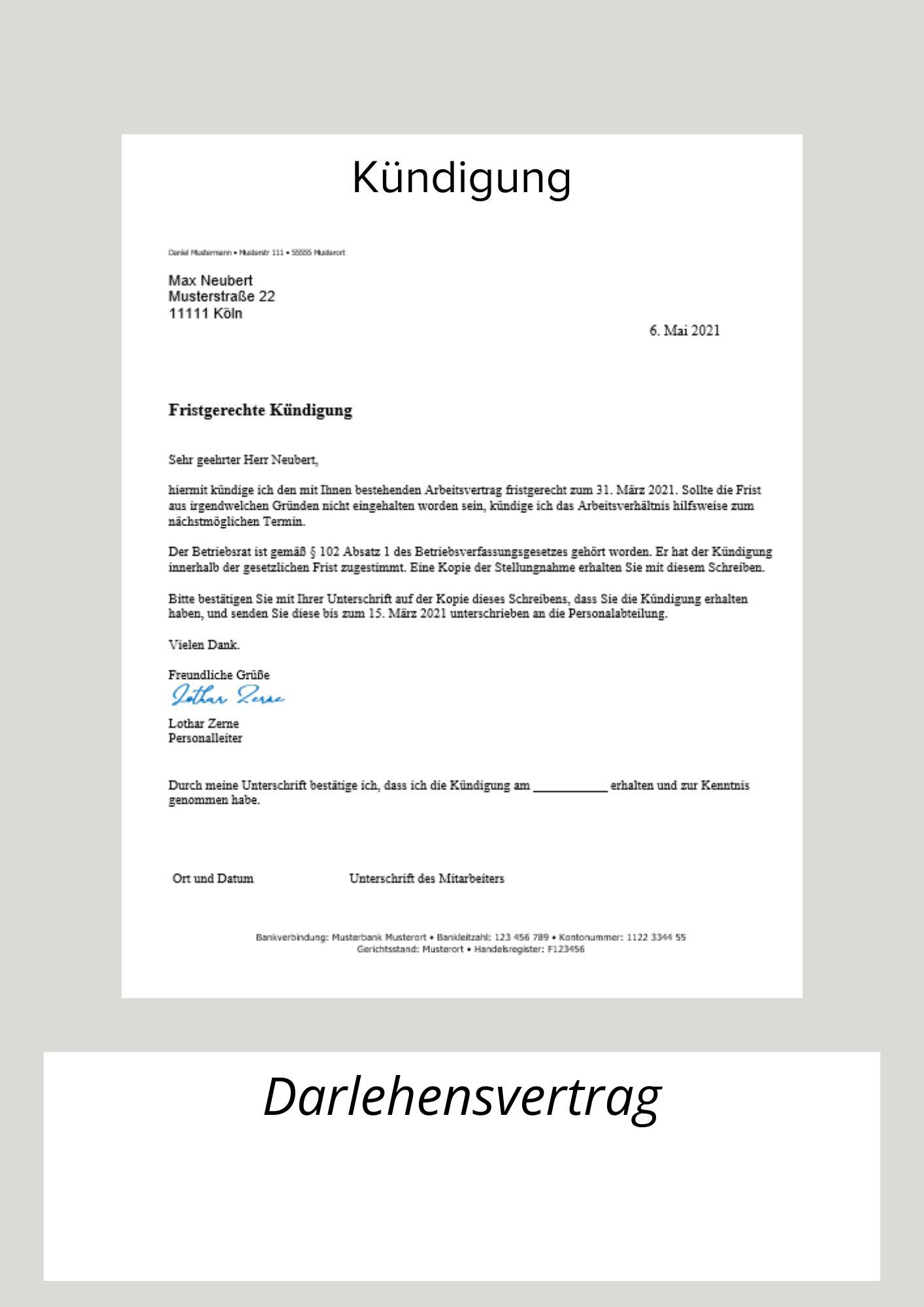 Kündigung Darlehensvertrag