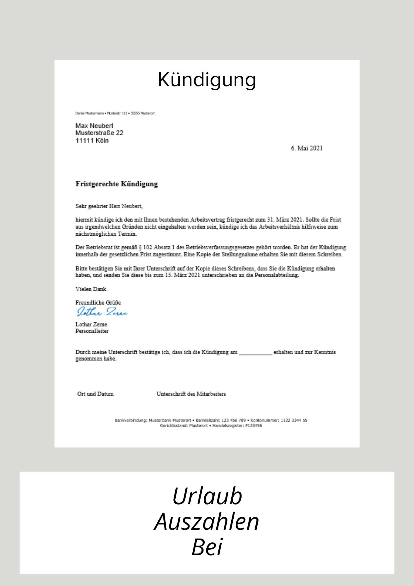 Urlaub Auszahlen Bei Kündigung